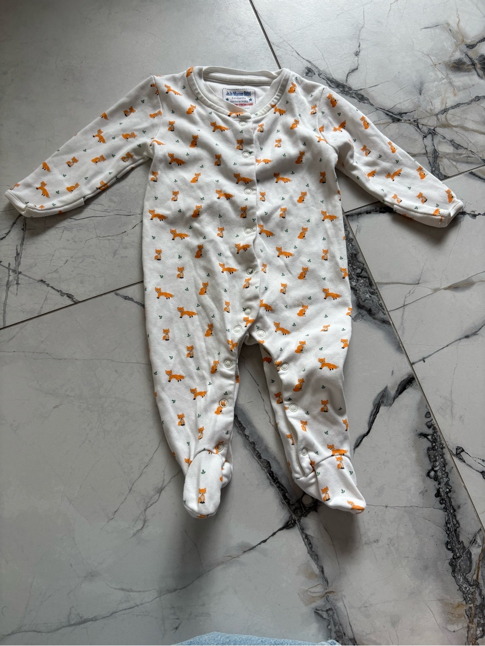 JoJo Maman Bebe White Footed One-Piece with Orange Fox Print